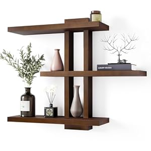 yaqew Variable Wood Floating Shelves Set of 3, Wall Cube Shelves 28.35″ Max, Wall Shelves for Living Room Bathroom Bedroom – Light Walnut Color – 28.35″ x 23″ x 5.9″ Max