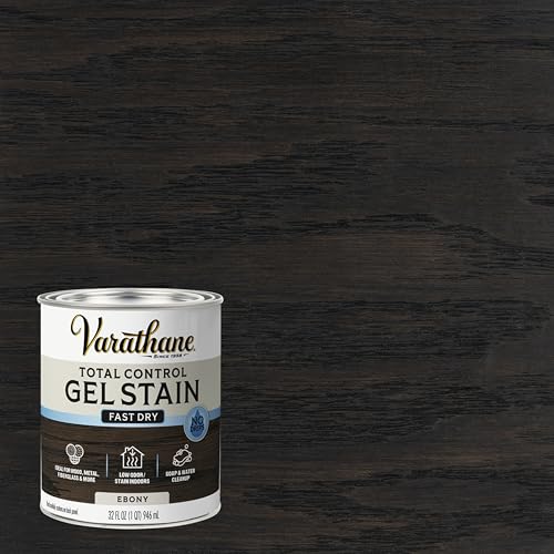 Image of Varathane Total Control Gel Stain | Low Odor Water-Based Formula | Thick Gel Formula for Vertical Surfaces | Ideal for Wood, Metal & Fiberglass | Quart | Ebony
