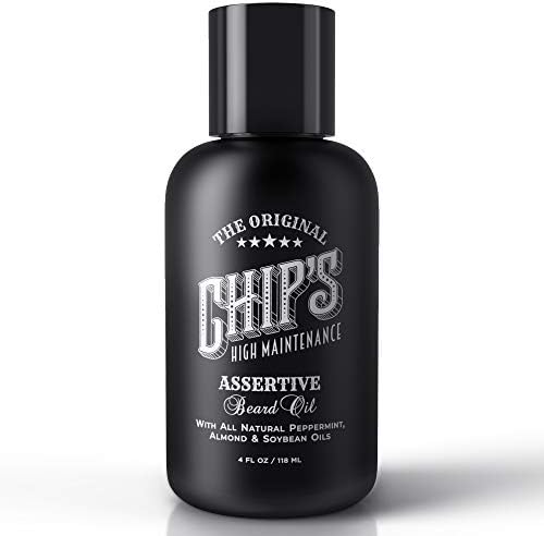 Chips High Maintenance Assertive Beard Oil - All Natural Beard Oil Conditioner for Men Made with Peppermint, Almond & Soybean Oils Helps Protect, Condition and Strengthen Mustaches & Beards - 4 oz