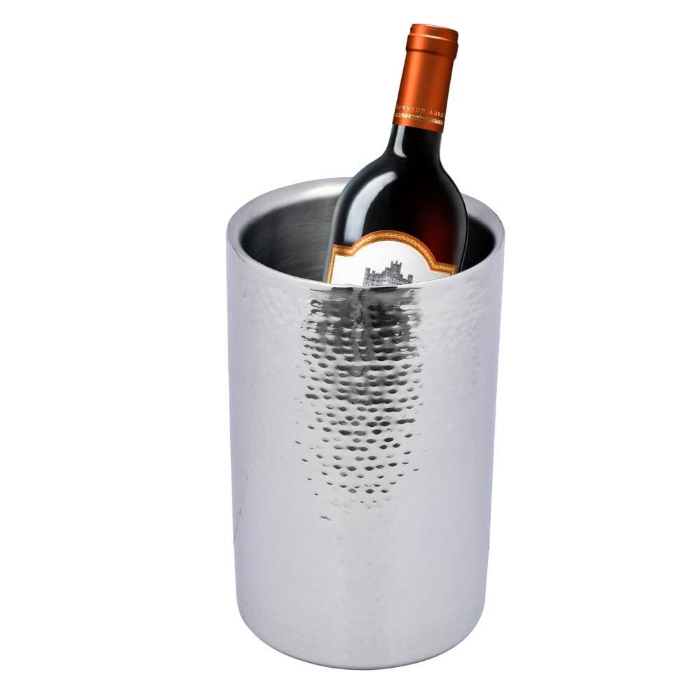 Kosma Double Wall Stainless Steel Wine Cooler, Size 12 x 20 cm - Drink Cooler with Hammered Finish | Wine Bottle Cooler