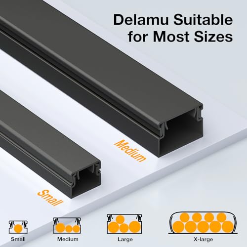 Delamu 157in Cord Covers for Wires on Wall, Cord Hider for 1 Cord, Paintable Cable Hider, Cable Management Wire Covers for Cords,W0.55 H0.4in, Black