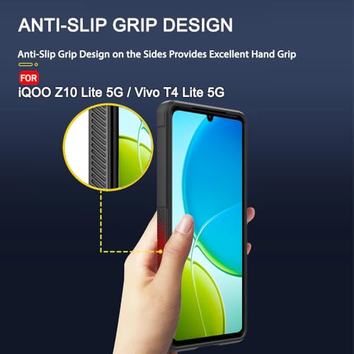 Image of TheGiftKart Liquid Silicon Back Cover Case for iQOO Z10 Lite 5G / Vivo T4 Lite 5G | Shockproof Military Grade Protection | Micro-Fibre Cloth On Inner Side | Built-in Anti-Slip Grip Cover (TPU, Black)
