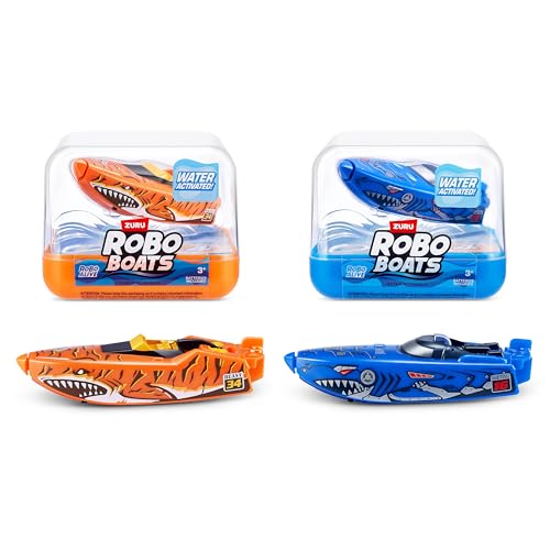 Robo Alive Boats Di Zuru Imbarcazione Giocattolo Attivata D’Acqua (Tiger Robo Shark Boat, 2 Pack), Colore, 71123B