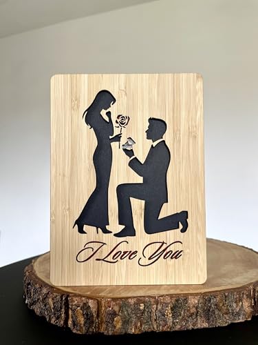 Engagement I Love You Card, Romantic Wooden Card For Anniversary, Wedding, Birthday, Valentines Day For Her, Him, Wife, Husband, Girlfriend, Boyfriend Gift - 6