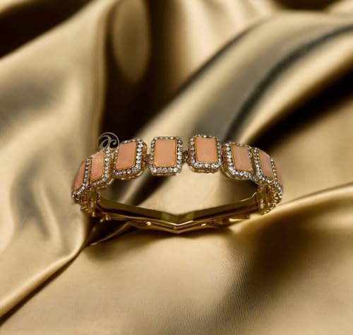 Rubela Peach Gold-plated Stone Hair Band Matha Patti Hair Accessories For Women/bride