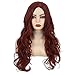 Kaneles Burgundy Curly Long Wigs for Women Wave Wig Wine Red Middle Part Wigs Heat Resistant Fiber Halloween Cosplay Party Full Wigs(Wine Red)