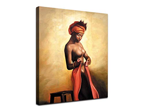 Yatsen Bridge Naked African Americans Girl Printed Painting on Canvas Wall Art Nude Poster Prints Picture for Home Decoration or Hotel Decor for Living Room Framed Ready to Hang(24”W x 18”H)