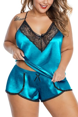 Image of Women Plus Size Pajamas Cami Shorts Set Nightwear Sexy Lace Lingerie Sleepwear