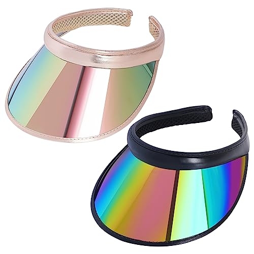 Fumwase 2 Pack Sun Visor Hats Women Uv Sports Iridescent Multi Color Tennis Golf Upf Cap Headwear For Men Women Outdoor Summer Travel cover