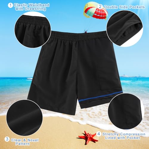 Image of Cozople Boys Swim Trunks Compression Liner Swim Shorts Quick Dry Bathing Suit with Boxer Brief Swimwear 2-20T