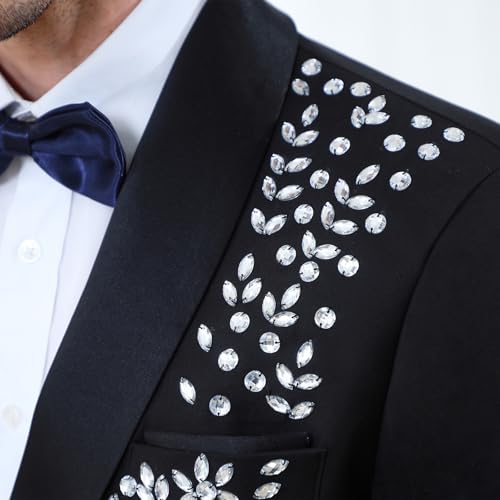Men's 2 Piece Suit Slim Fit Suits for Men One Button Blazer Wedding Party Jacket Pants Set Beads Tuxedo Set4