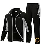 BGOWATU Men's Fleece Lined Tracksuits 2 Piece Set Sweatsuit for Men Running Sport Jogging Outfits with Zipper Pockets Black + Light Gray L