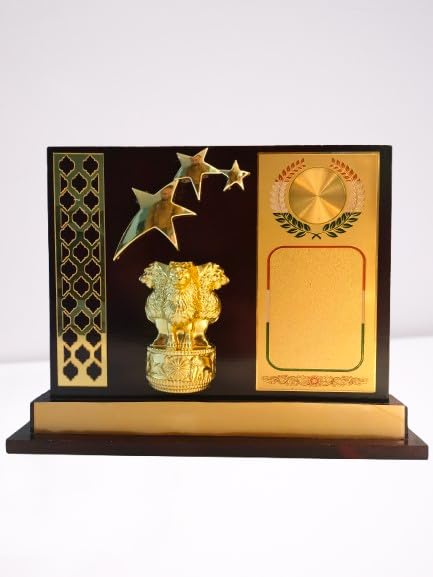 Wooden Momentos Golden Jali with Ashok 3 Star 10 INCH Height-image-4