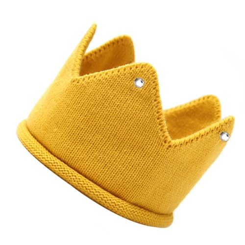 SECFOU Gorro Cálido para Niña de Punto con Forma de Tiara Amarillo Strass, Diadema Suave y Cómodo para Invierno y Cumpleaños, Accesorio Adecuado para Recién Nacido y Uso Diario