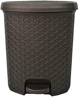 Rattan Effect Plastic Foot Pedal Bin Home Bedroom Bathroom Rubbish Waste Dustbin (3 Litre, Cream)