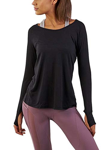 WANAYOU Women's Compression Shirt Dry Fit Long Sleeve Running Athletic T-Shirt Workout Tops (Large/Fit Bust:37.5