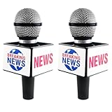 2 Pcs News Anchor Microphone Prop Fake News Microphone Toy Mini Black Wireless Mic for Kids Adult Journalist Costume Cosplay Halloween
