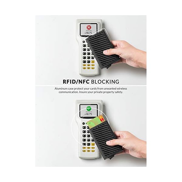 VULKIT Pop Up Wallet, Slim Minimalist Credit Card Holder RFID Blocking Metal Card Case for Men or Women, carbon fibre, Small - Image 4