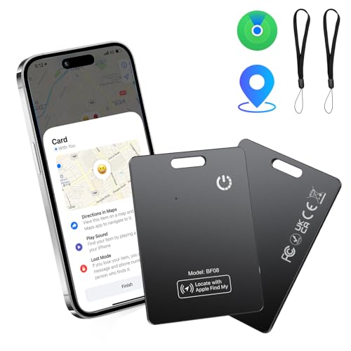 CASCHO 2 Pack Wallet Tracker Karte | MFi-zertifizierte Air Smart Tag Card Kompatibel mit Apple Wo ist? App (nur iOS) Wiederaufladbarer Geldbörsen Tracker Karte für Wallet Reisepässe Gepäck Schwarz
