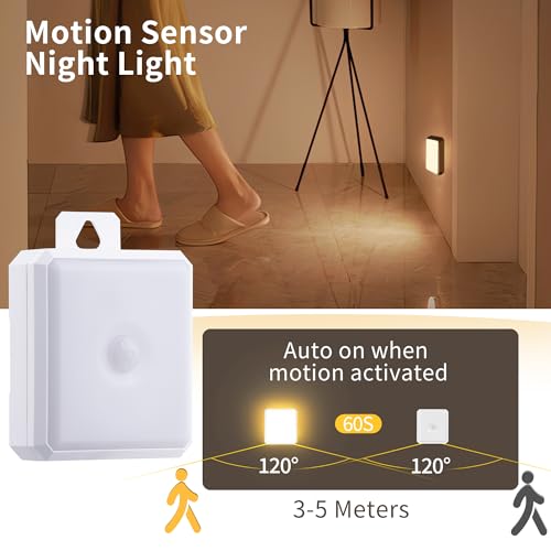 Image of Motion Sensor Night Light Indoor - Cordless Battery Powered Under Cabinet Lighting, Stick-on Magnet LED Closet Lights, Safe Light for Stairs, Nightlight 3-Pack (Batteries not Include)