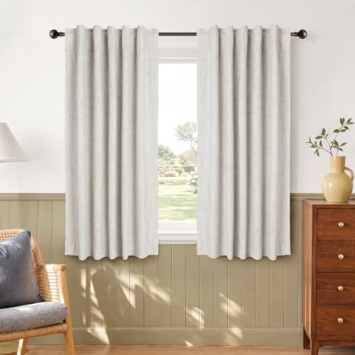Image of Linen Textured Total Blackout Curtains for Bedroom 54 Inches Long, Beige | 100% Blackout Shield, Back Tab /Rod Pocket Living Room Drapes, Thermal Insulated Blackout Curtains 2 Panels Set, 42 inchW x 54 inchL