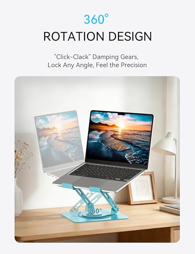SOUNDANCE 360 Rotating Laptop Stand, Ergonomic Computer Riser for Desk, Adjustable Height Multi-Angle Metal Holder, Foldable Portable Notebook Elevating Base for Office & Home, Blue - Image 3