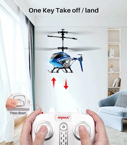 Image of SYMA Remote Control Helicopter, S107H-E Aircraft Toy with Altitude Hold, One Key TakeOff /Landing, 3.5 Channel, High&Low Speed, LED Light, Fly Indoor for Kid Boy Beginner, 16min 2 Battery Blue Upgraded