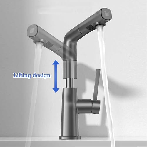 Mitigeur lavabo salle de bain pivotant 360° blanc avec douchette