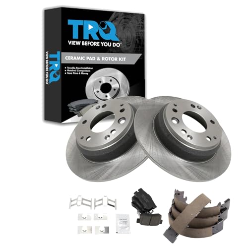 Image of TRQ Rear Brake Pad and Rotor Set Ceramic Parking Brake Shoe Compatible with 1996-1998 Acura RL