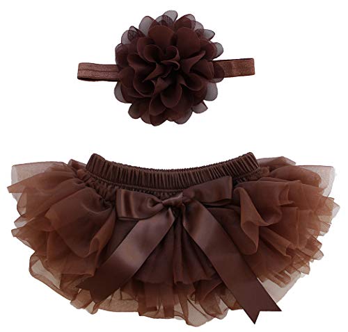 18 Colors Tutu Diaper Cover 0-24 Months Newborn and Baby Girl TUTU Bloomers & Headband Set (Brown, 6-24 Months)
