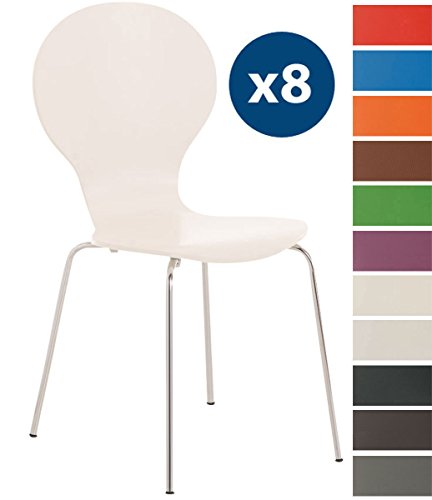 CLP Set De 8 Sillas De Comedor Apilable Diego I 8 Sillas De Conferencia con Asiento De Madera I 8 Sillas De Cocina con Base De Metal I Color: Blanco