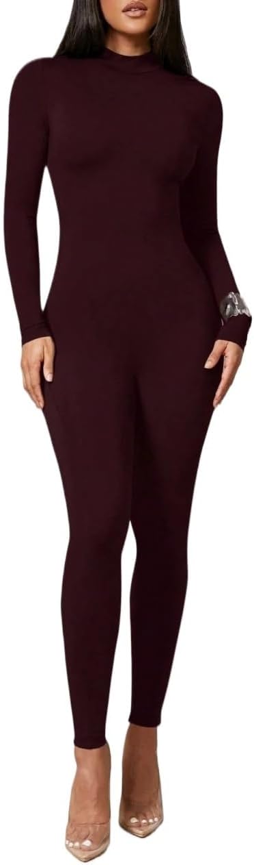 Women's Summer Casual Jumpsuit Long Sleeve Stretch Knit Square Neck Jumpsuit Beach Fashion Romper