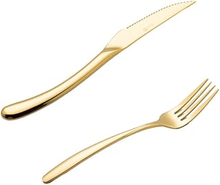 CAFIEDR Beautiful Silverware set home flatware knive fork and spoon reusable stainless steel cutlery set mirror polished kitchen tableware Practical(Gold Knives Forks)