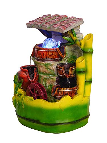 Image of Polyresin Adorable Table Top Indoor 3 Designer Steps Waterfall Fountain for Home Decor with MultiColour LED, Speed Controller Pump & Crystal Ball (Size: 33 x 23.5 x 19.5CM | Colour: Multi)