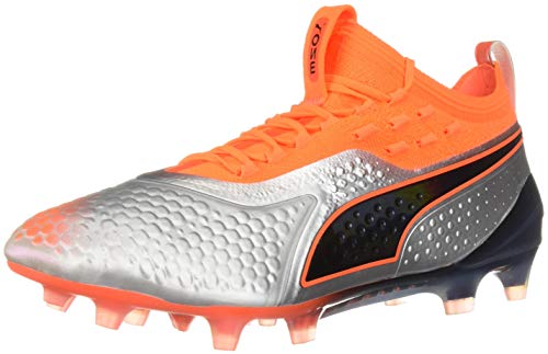 Puma Men's One 1 SYN Firm Artificial Ground Soccer-Shoe, Silver-ShockingOrangeBlack, 11 M US