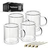 Photo Gallery libwys set di 4 bicchieri da latte macchiato a doppia parete con manico (4 x 350 ml), in vetro resistente al calore con cucchiaio in acciaio inox, per caffè, tè, bevande calde, succhi di frutta, birra Photo Gallery libwys set di 4 bicchieri da latte macchiato a doppia parete con manico (4 x 350 ml), in vetro resistente al calore con cucchiaio in acciaio inox, per caffè, tè, bevande calde, succhi di frutta, birra
