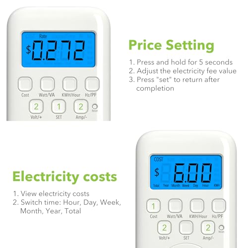HBN Watt Meter Plug with Backlight, Plug-in Socket Power Meter Electricity Usage Monitor Consumption Home Electrical Energy Monitor, Voltage Amps Wattage Electricity Usage Tester, 9 Display Modes by HBN - Image 3