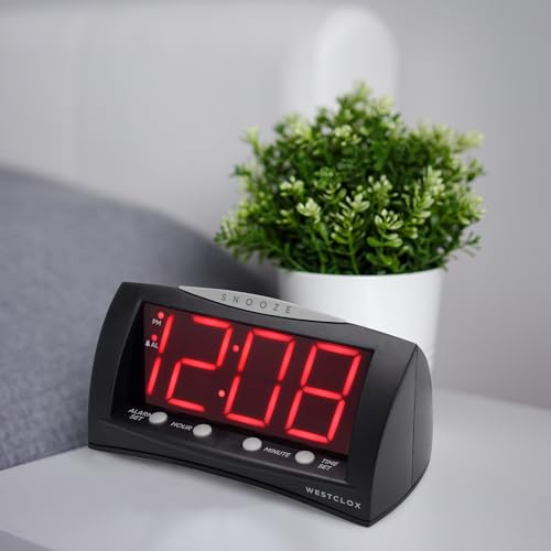 Image of Westclox Digital Alarm Clock for Bedroom or Office, Large 1.8 inch Red LED Display with Oversized Snooze Bar, Corded with Battery Backup, (Black, 8-Inch)