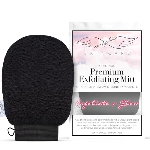 Seraphic Skincare Original Premium Exfoliating Mitt for Body (1pc) 100% Vegan Viscose Traditional Body Scrub Glove Kessa Korean Washcloth Body Exfoliator for Self-Tan Removal & Keratosis Pilaris