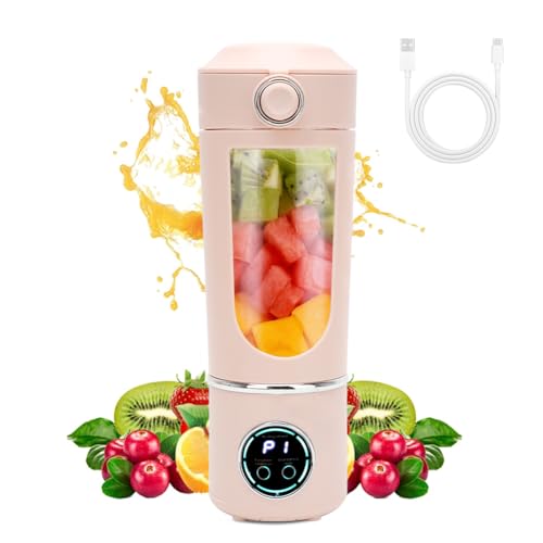 Batidora de vaso portátil, 700ml Licuadora Portátil con 12 Cuchillas Mini Licuadora para Zumos y Batidos Recargable Trituradora de Alimentos Vaso Exprimidor de Tapa para Cocina,Deporte (Rosa)