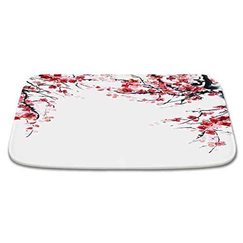 Japanische Kirschblüten-Korallen-Samt-Badteppiche, rutschfeste Duschmatte für Badezimmerdekor-Sets, Türteppich mit Gummi-Rückseite, saugfähig, Küche, Bodenteppich, 53,3 x 76,2 cm Cover