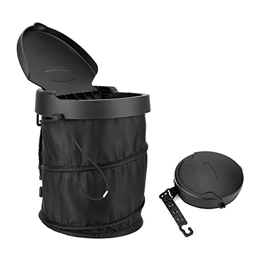 Fafeicy Pattumiera Portatile Per Auto Con Coperchio - Nera, Sospesa, 15,5x6,5x14 Cm - Raccoglitore Rifiuti Per Interni Veicolo - 3