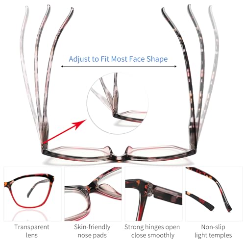 Image of reading glasses for women, adjustable strength from 0.0 to 4.0, lightweight blue light-blocking lenses, spring hinges, UV resistance, and a classic and fashionable appearance(2.50x)