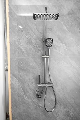 BHM Shower Set 4 function with Digital Temperature Display, Hand Shower, OverHaed Shower, Spout, Health Faucet connection accessories with Hot and Cold Temperature - silver