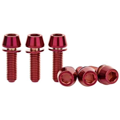 Image of Titanium Ti Allen Hex M5x16 18mm Tapered Head Bolt with Washer Screw for Bicycle Stem Parts Pack of 6 (Burgundy, M5x18mm)