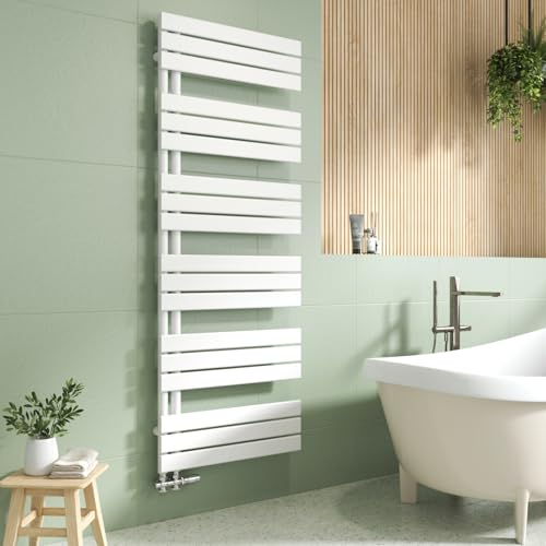EMKE Handtuchheizkörper Flach 1599x600 mm, Badheizkörper Handtuchhalter mit Seitenanschluss, Effizienter Handtuchwärmer Handtuchtrockner Heizkörper für Bad, Weiß, 958W