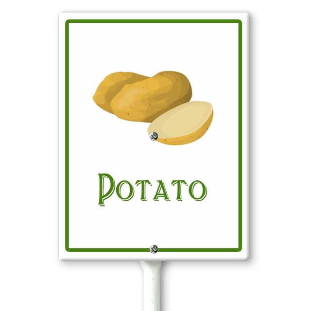 Horienteeon Potato Marker Yard Sign with Stakes 20×30cm, Aluminum Garden Signs, Garden Plant Markers Garden Potted Plants Labels for Vegetable Flowers Funny Garden Stakes Decorations