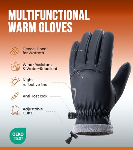 Image of PULIOU Winter Waterproof Thermal Gloves for Men Women, Cold Weather Windproof Ski Snow Gloves with Touchscreen Fingers for Running Cycling Hiking Driving