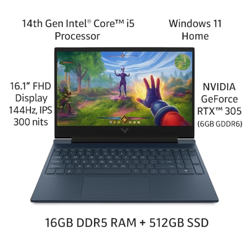 Image of HP Victus 16-r1703TX Gaming Laptop (14th Gen Intel Core i5, 16GB DDR5, 512GB SSD, NVIDIA GeForce RTX 3050 6GB, 16.1 inch FHD 144Hz, Windows 11 Home, Silver)