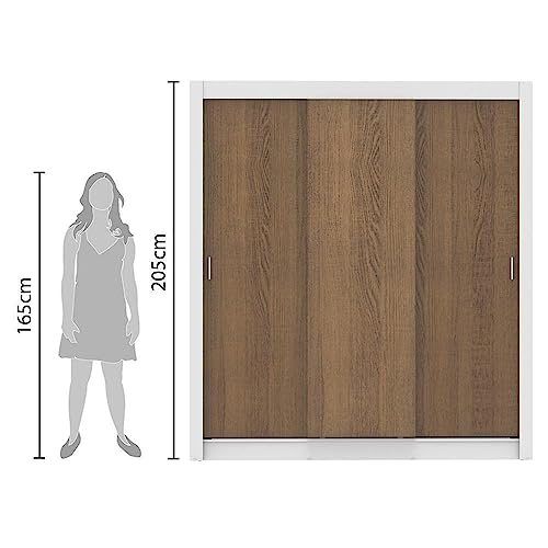 Image of Madesa 3 Sliding Doors Wardrobe Ample Storage Wooden Almirah 170 Cm with Shelves and Hanging Units for Bedroom - White /Brown